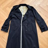 Trench doppiopetto lungo blu twill cotone