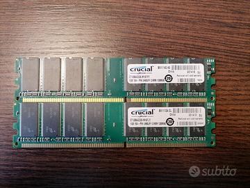N.2 moduli RAM DIMM 1GB 184 pin DDR