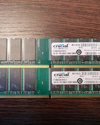 N.2 moduli RAM DIMM 1GB 184 pin DDR