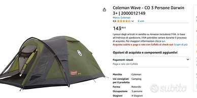 Tenda da Campeggio Coleman Wave - CO 3 Persone Dar