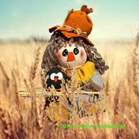 pupazzo spaventapasseri con gufetto. Fatto a mano.