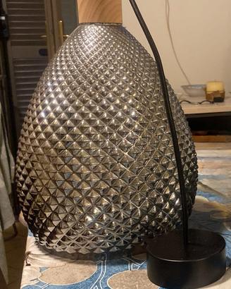 lampada a sospensione in vetro fumè e legno mi
