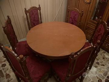 tavolo allungabile con 6 sedie vintage in legno