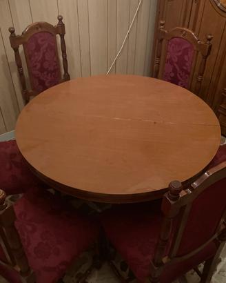 tavolo allungabile con 6 sedie vintage in legno