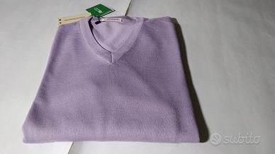 Pullover Uomo Lana MerinoTg M scollo a V LILLA