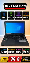 PC Portatile   Acer e1 amd RAM 4GB 500GB Win PRO