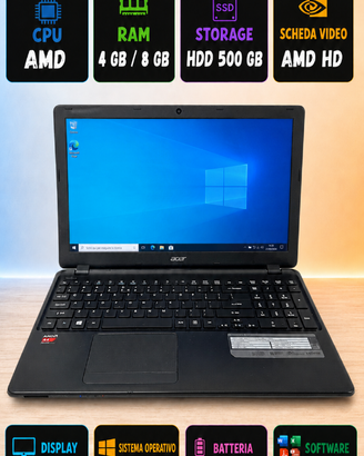 PC Portatile   Acer e1 amd RAM 4GB 500GB Win PRO