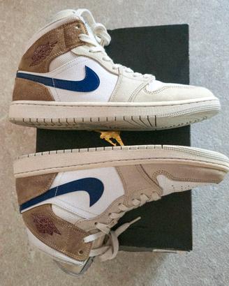 Scarpe Air Jordan 1 Mid - White Khaki Blue Void