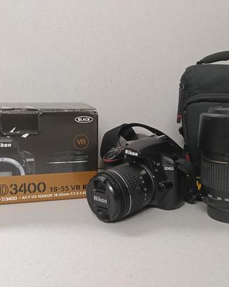 Nikon D3400 con scatola e due obiettivi 