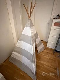 Tenda Tepee Indiana per Bambini – Legno e Cotone