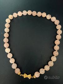 Collana in quarzo rosa con chiusura oro 18k