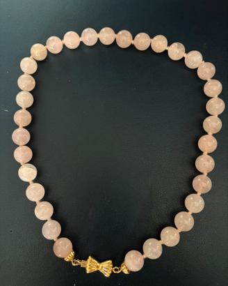 Collana in quarzo rosa con chiusura oro 18k