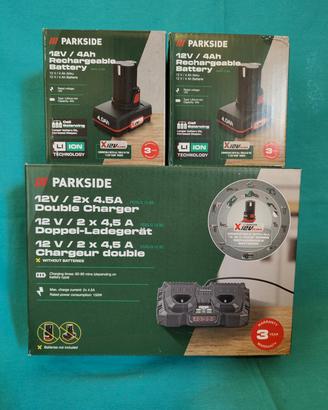 Parkside Batterie e Caricabatterie Doppio 12V 