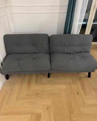 Divano letto 2 posti in tessuto teddy grigio scuro