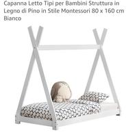 Lettino montessori capanna in pino con materasso