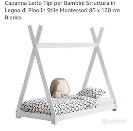 Lettino montessori capanna in pino con materasso