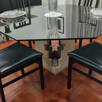 Tavolo di cristallo ottagonale base in travertino