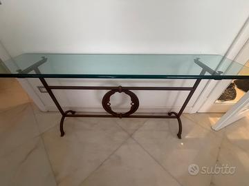 Consolle d'ingresso in ferro battuto e cristallo