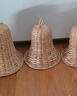 set 3 campane in rattan 