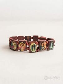Bracciale elastico in legno con immagini sacre 