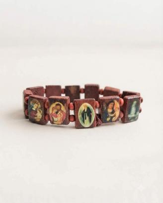 Bracciale elastico in legno con immagini sacre 