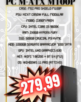 M100P|850W|Z390|i5-9600K|16GB|1500GB|WIFI7|W11PRO