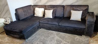 Divano in tessuto chaise longue blu