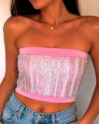 TOP DOPPIATO CON RETINA DI PAILLETTES **NUOVO**