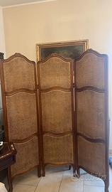 Paravento vintage legno faggio e paglia di Vienna