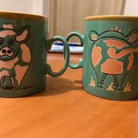 Coppia tazze in ceramica con disegno maiale