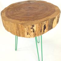 Tavolino Industrial Tronco Legno e Gambe Verde