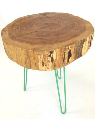 Tavolino Industrial Tronco Legno e Gambe Verde
