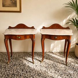 Coppia comodini vintage in legno e marmo