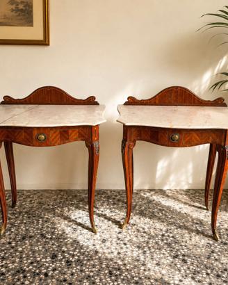 Coppia comodini vintage in legno e marmo