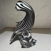 Uccello in vetro di Murano da collezione nero bian