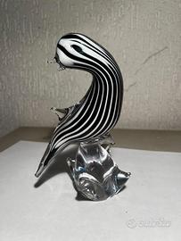 Uccello in vetro di Murano da collezione nero bian