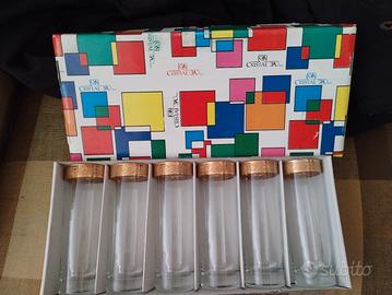 Set 6 bicchieri in vetro con bordo dorato nuovi 