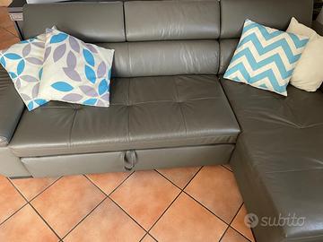Divano letto in pelle  - angolare con contenitore