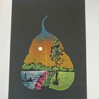 Quadro dipinto a mano su una foglia di pipal