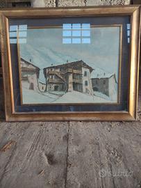 dipinto ad Olio su tela "Baita sotto la neve"