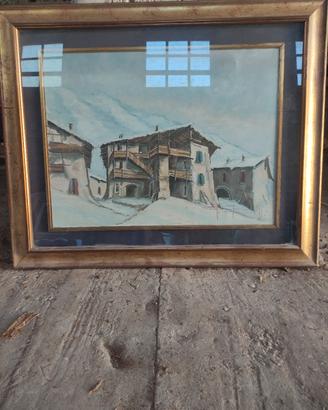 dipinto ad Olio su tela "Baita sotto la neve"