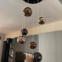 Lampadario Moderno 6 Sfere Vetro - Bronzo, Nero e