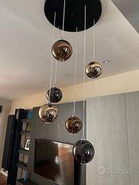 Lampadario Moderno 6 Sfere Vetro - Bronzo, Nero e