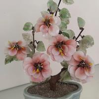 Vaso Bonsai cinese ceramica con fiori giada vetro