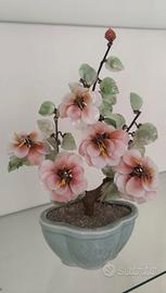 Vaso Bonsai cinese ceramica con fiori giada vetro