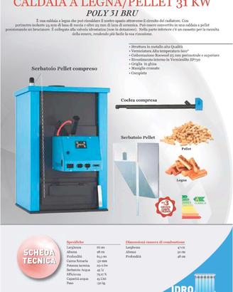 Caldaia policombustibile legna/pellet da 31 Kw