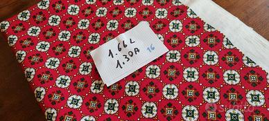 Stoffa Arredamento Fantasia Retro Turchese e Rosso