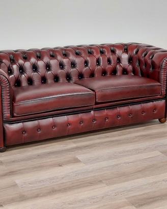 Divano Chester 2 posti MAXI in pelle rosso vintage