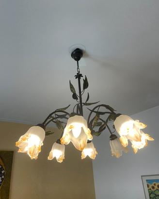 Set lampadari coordinati ferro battuto e vetro