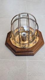 Lampadario marinaro vintage in legno ed ottone